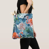 PixDezines Roze Flamingo's + Tropisch groen Tote Bag (Dichtbij)