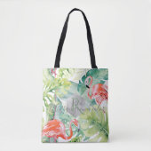 PixDezines Roze Flamingo's + Tropisch groen Tote Bag (Voorkant)