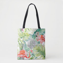 PixDezines Roze Flamingo's + Tropisch groen Tote Bag