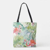 PixDezines Roze Flamingo's + Tropisch groen Tote Bag (Achterkant)