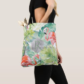 PixDezines Roze Flamingo's + Tropisch groen Tote Bag (Dichtbij)
