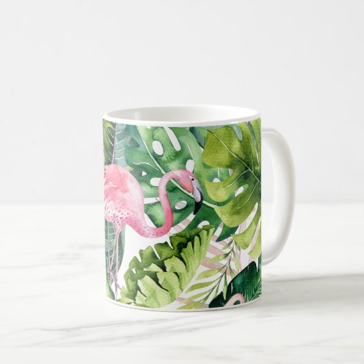 PixDezines Roze flamingos+Tropische afbraak Koffiemok (Voorkant rechts)