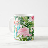 PixDezines Roze flamingos+Tropische afbraak Koffiemok (Voorkant links)