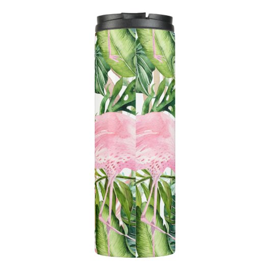 PixDezines Roze flamingos+Tropische afbraak Thermosbeker (Achterkant)