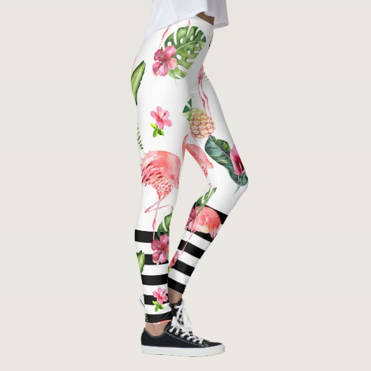PixDezines roze flamingos+verstelbare zwarte strep Leggings (Rechts)