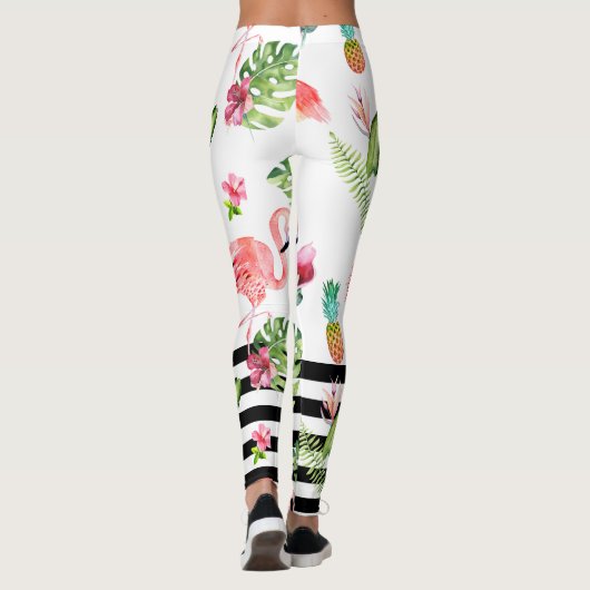 PixDezines roze flamingos+verstelbare zwarte strep Leggings (Achterkant)