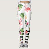 PixDezines roze flamingos+verstelbare zwarte strep Leggings (Voorkant)