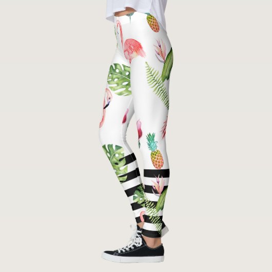 PixDezines roze flamingos+verstelbare zwarte strep Leggings (Links)