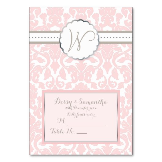 PixDezines roze flora damast tent plaats kaart (Voorkant)