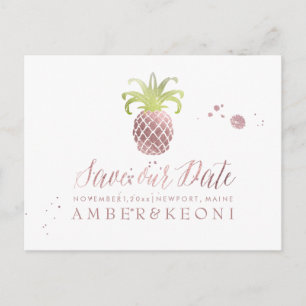 PixDezines Roze Goud/Ananas/Bewaar onze datum Aankondigingskaart