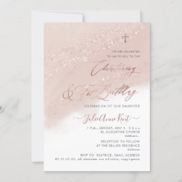 PixDezines Roze Goud Doop+1e Verjaardag Kaart
