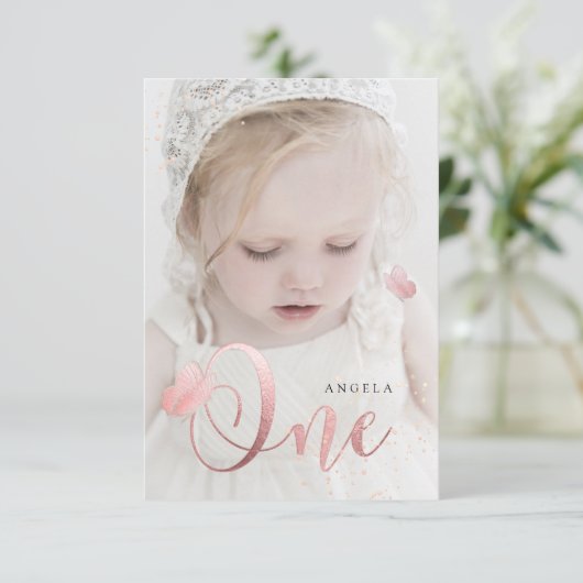 PixDezines Roze Goud Roze Vlinders Aquarel Kaart (Staand voorkant)