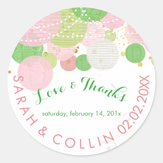 PixDezines roze/groen/lantaarns/diy achtergrond Ronde Sticker (Voorkant)