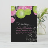 PixDezines roze+groene lantaarns/dij achtergrond Kaart (Staand voorkant)