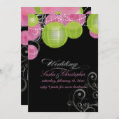 PixDezines roze+groene lantaarns/dij achtergrond Kaart (Voorkant / Achterkant)