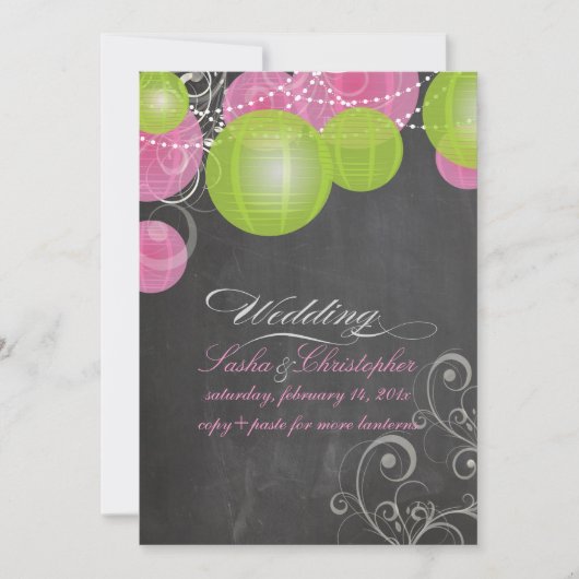 PixDezines roze+groene lantaarns/krijtbord Kaart (Voorkant)