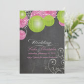 PixDezines roze+groene lantaarns/krijtbord Kaart (Staand voorkant)