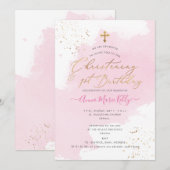 PixDezines Roze H2 Christening+1st Birthday Kaart (Voorkant / Achterkant)