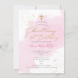 PixDezines Roze H2 Christening+1st Birthday Kaart