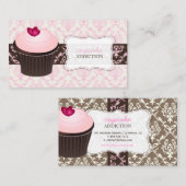 PixDezines roze hark cupcake+chantal damask Visitekaartje (Voorkant / Achterkant)