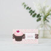 PixDezines roze hark cupcake+chantal damask Visitekaartje (Staand voorkant)