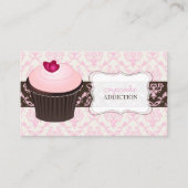 PixDezines roze hark cupcake+chantal damask Visitekaartje (Voorkant)