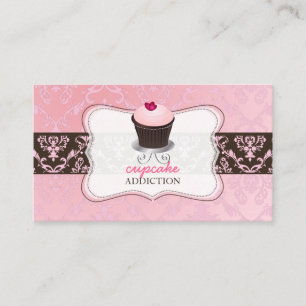 PixDezines roze hark cupcake+chantal damask Visitekaartje