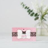 PixDezines roze hark cupcake+chantal damask Visitekaartje (Staand voorkant)
