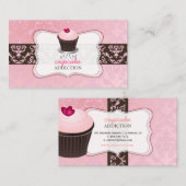 PixDezines roze hark cupcake+chantal damask Visitekaartje (Voorkant / Achterkant)