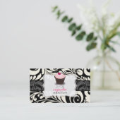 PixDezines roze hart cupcake + damask Visitekaartje (Staand voorkant)