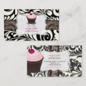 PixDezines roze hart cupcake + damask Visitekaartje (Voorkant / Achterkant)