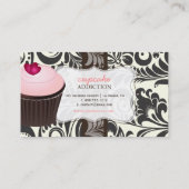 PixDezines roze hart cupcake + damask Visitekaartje (Achterkant)