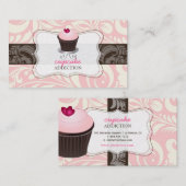PixDezines roze hart cupcake + damask Visitekaartje (Voorkant / Achterkant)