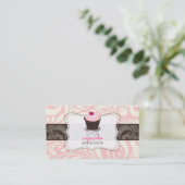 PixDezines roze hart cupcake + damask Visitekaartje (Staand voorkant)