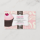 PixDezines roze hart cupcake + damask Visitekaartje (Achterkant)