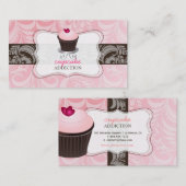 PixDezines roze hart cupcake + damask Visitekaartje (Voorkant / Achterkant)
