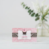 PixDezines roze hart cupcake + damask Visitekaartje (Staand voorkant)