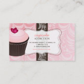 PixDezines roze hart cupcake + damask Visitekaartje (Achterkant)