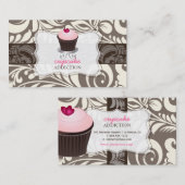 PixDezines roze hart cupcake+damast Visitekaartje (Voorkant / Achterkant)