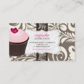 PixDezines roze hart cupcake+damast Visitekaartje (Achterkant)