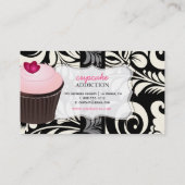 PixDezines roze hart cupcake+damast Visitekaartje (Achterkant)
