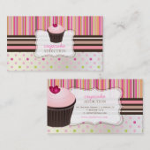 PixDezines roze harten cupcake+strepen Visitekaartje (Voorkant / Achterkant)