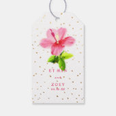 PixDezines Roze Hawaïaanse Hibiscus/Gouden Specks Cadeaulabel (Achterkant)