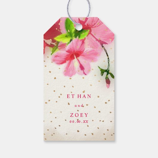 PixDezines roze hawaiiaanse hibiscus/dank u labels Cadeaulabel (Achterkant)