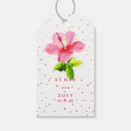 PixDezines Roze Hawaiiaanse Hibiscus/Gouden Spikke Cadeaulabel