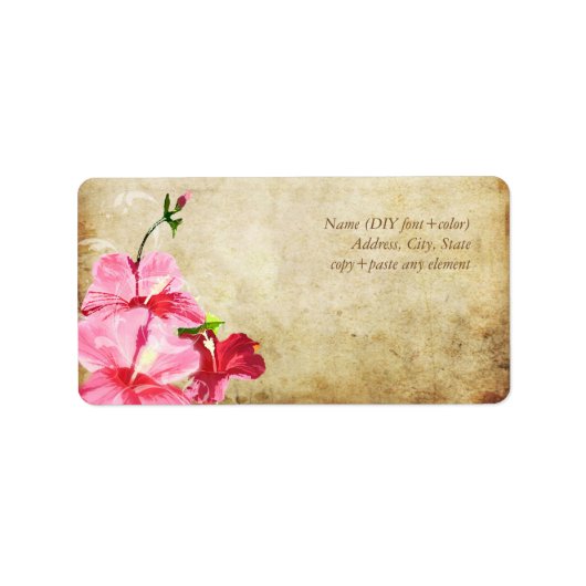 PixDezines  Roze Hibiscus/Faux Parchment Etiket (Voorkant)
