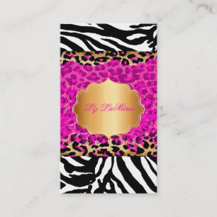 PixDezines roze kant+cheetah+zebra Visitekaartje