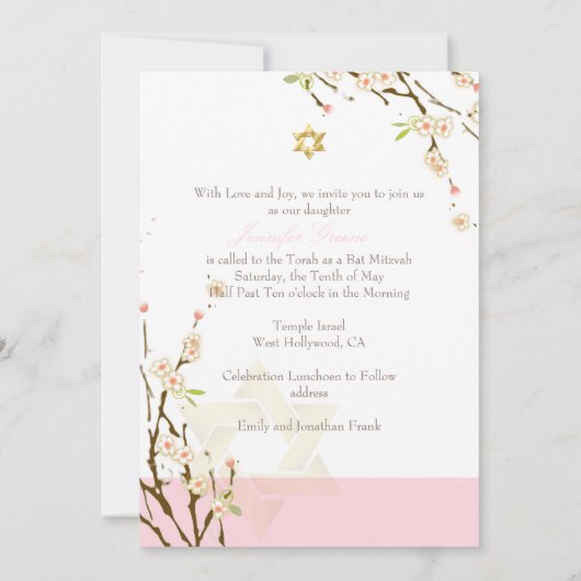 PixDezines roze kersenbloesems/Bat Mitzvah Kaart (Achterkant)