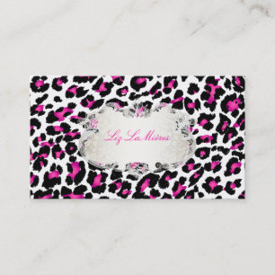 PixDezines roze leopard print/klasselabels Visitekaartje