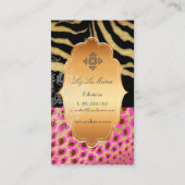 PixDezines  roze luipaard, zebra+goudlabel Visitekaartje (Achterkant)